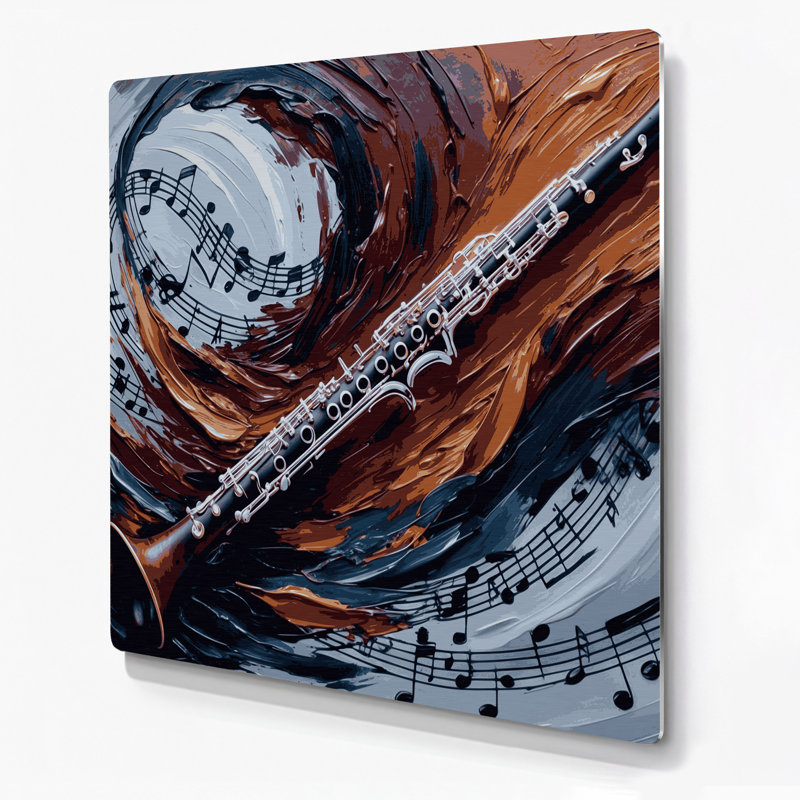 «Music Bass Clarinet», art mural en métal mauve, H 16 po x l 16 po