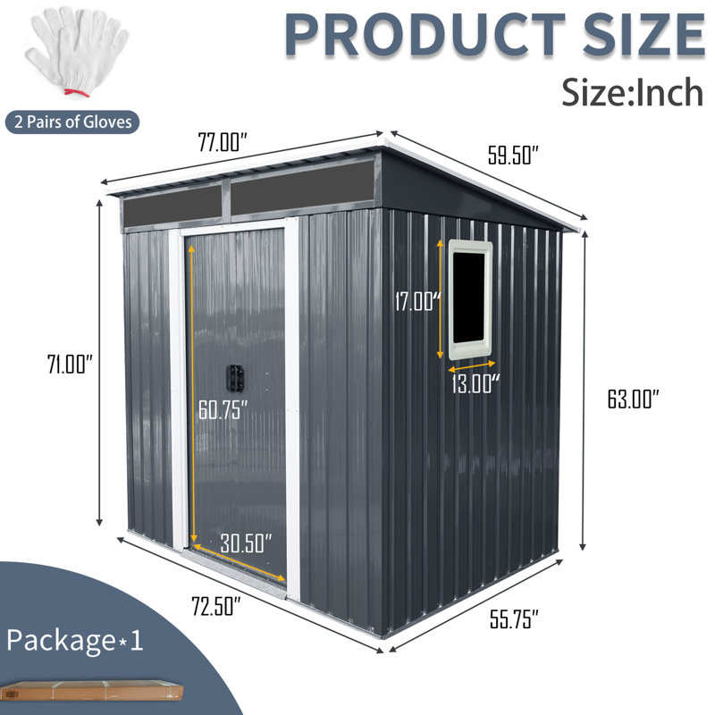 Metal Garden Storage Shed 6X5ft - & Ventilated With Window 6Ft X 5Ft Tool Room All-Weather Waterproof Gloves, Black/White