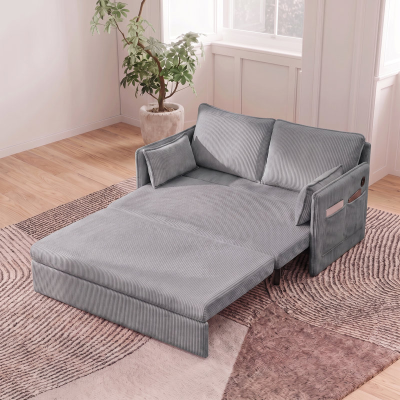 Canapé-lit coulissant 55 po 3-en-1 avec espace de sommeil de 50 po x 73 po, poches latérales et ports USB pour petit salon