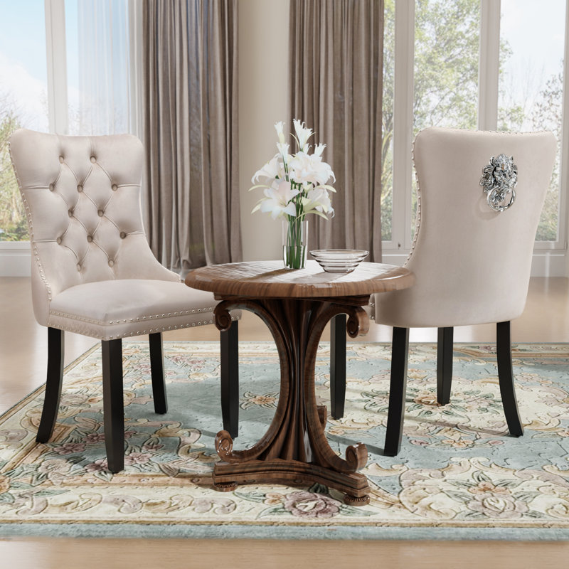 Modern Velvet Dining Chairs Dining Room Chairs Set of 2, Black, Beige