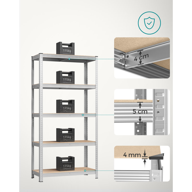 Kris Metal Height -Adjustable Shelving Unit, 200cm H x 40cm W x 90cm D, Silver