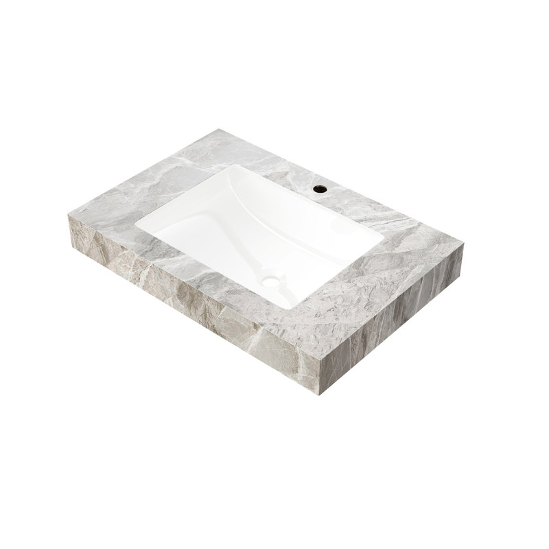 Comptoir en pierre frittée de 30 po de couleur grise avec lavabo encastré en céramique, un trou de robinet, haute température et lavabo gris, sans armoire