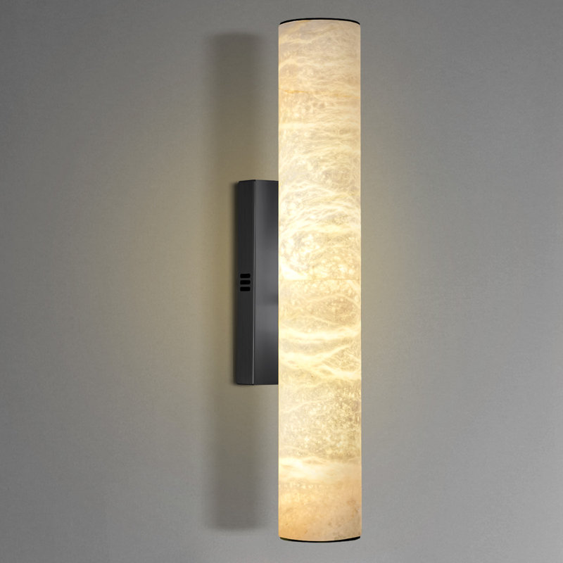 20" Dimmable LED Wall Mounted Alabaster Sconce with Alabaster Shade, Dark Gray