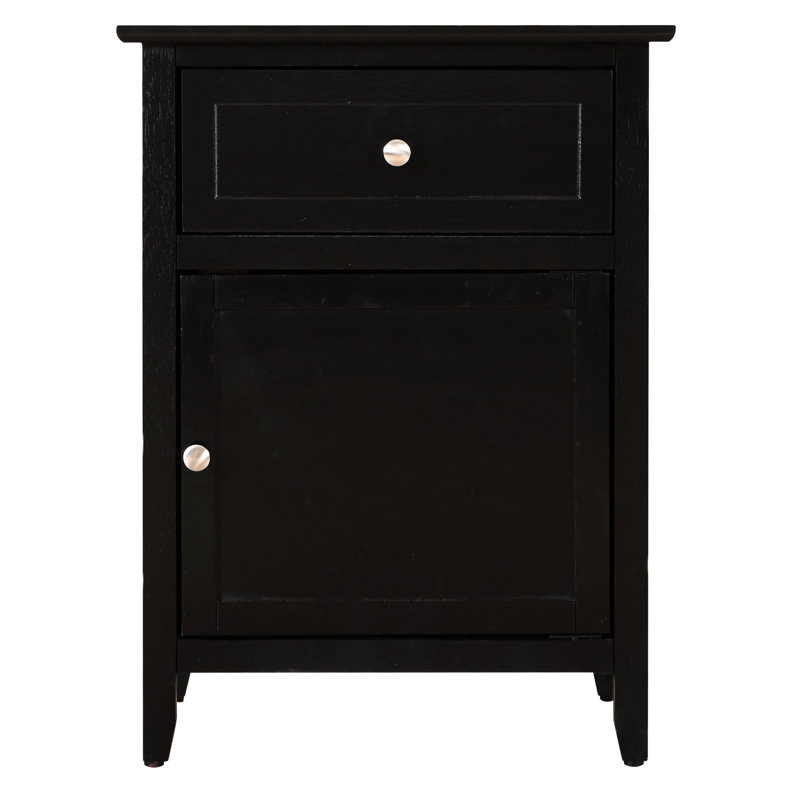 Élégante table de chevet transitionnelle pour chambre à coucher, noire - H 25 po x l 19 po x P 15 po, tiroir simple et porte d'armoire pour le rangement, conception élégante qui rehausse le style, table de chevet à assemblage rapide et finition soig