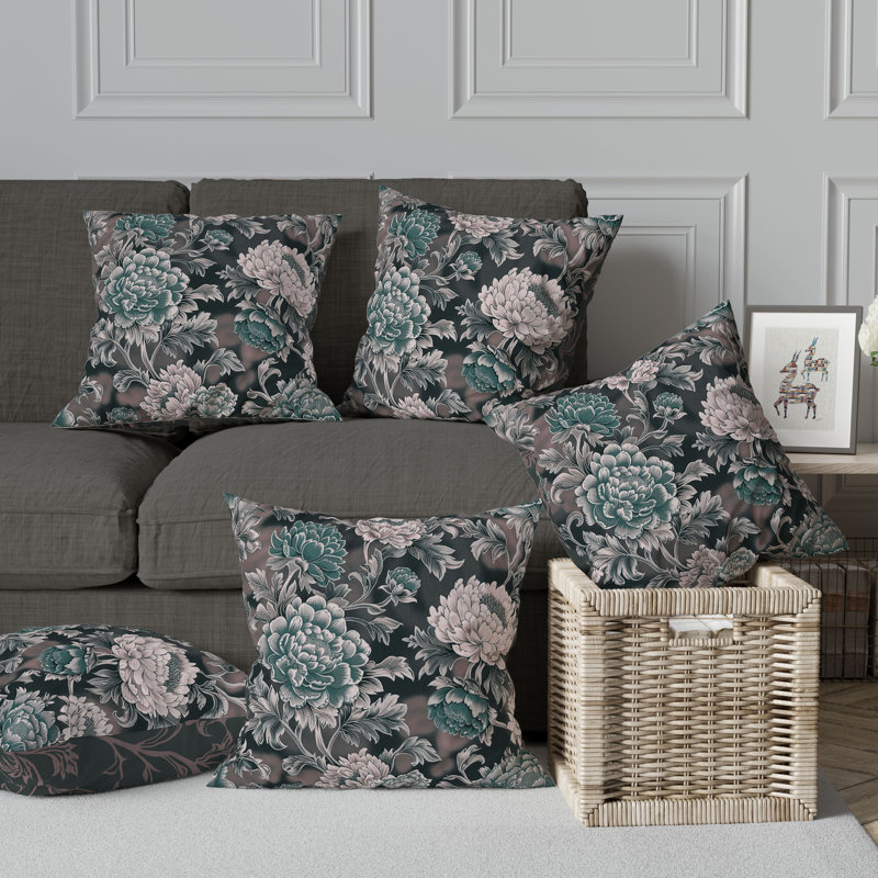 Coussin décoratif intérieur / extérieur Meadow Bloom, Vert / rose, H 18 po x l 18 po