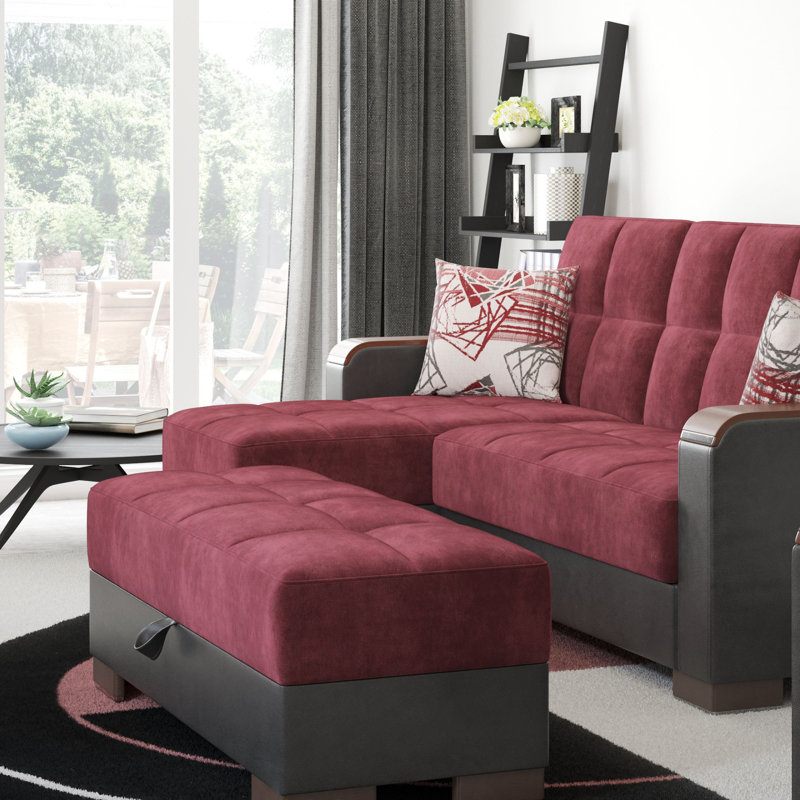 Repose-pieds en bois avec rangement Primenest Collection Zenaero, Rouge