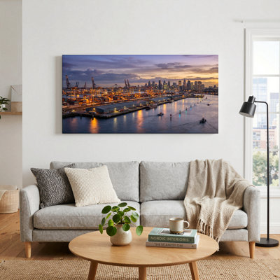 Ensemble de 1 tableau sur toile représentant le port de la ville