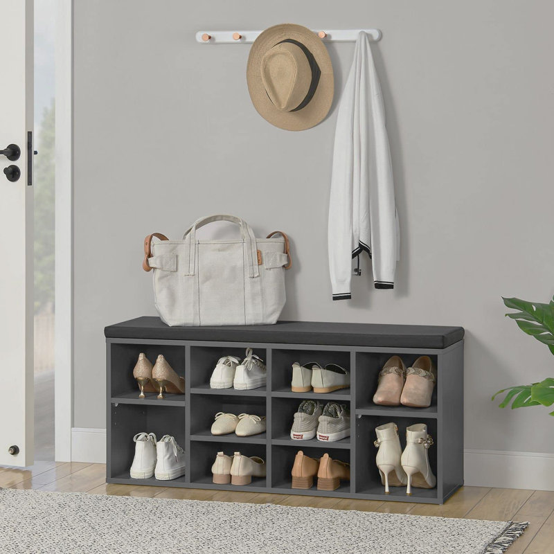 10 Pair Shoe Storage Bench, Grey/Brown/Blue