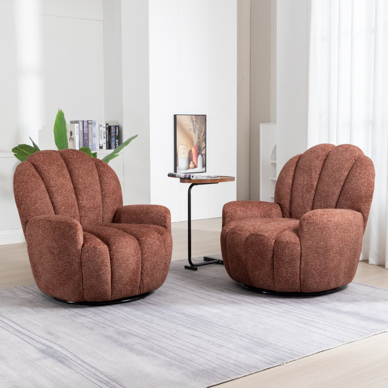 Petal Tufted Swivel Bucket Chair(Set Of 2), Orange