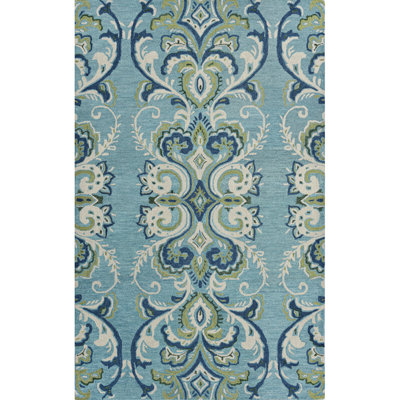 Adelaide Hand Hooked Aqua/Green/Ivory Wool Rug