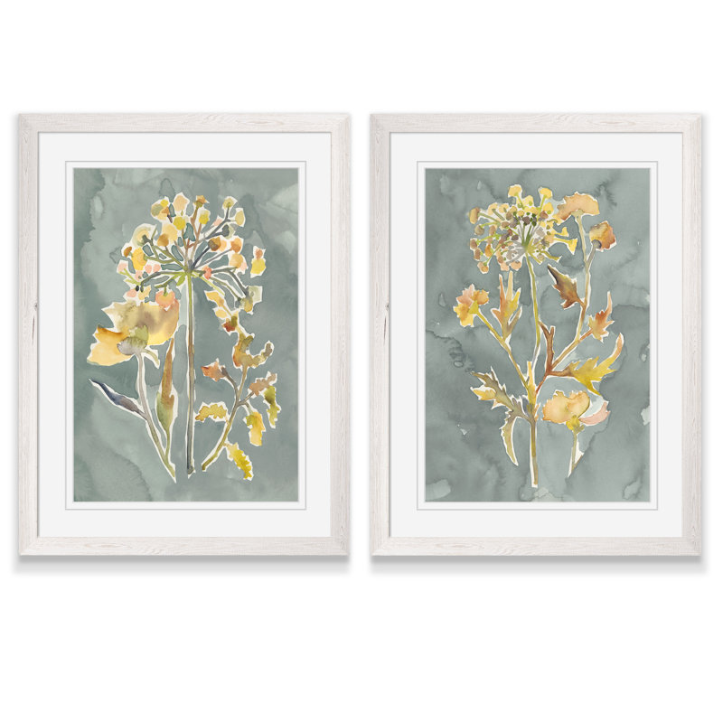 «Collection Florals I», ensemble de 2 reproductions d'art encadrées, H 24 po x l 18 po, Toile avec encadrement ébène, Blanc