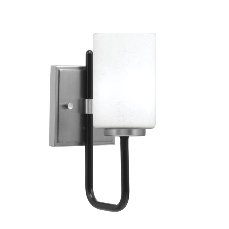 Amarmula 1 Light Wall Sconce, Matte Black & Graphite Finish, 4" White Muslin Glass, Black/Nickel