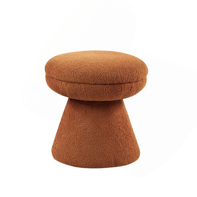 1 pièce Tabouret d'appoint à dessus arrondi, piédestal en tissu, base en forme de champignon, selle, brun, salon principal