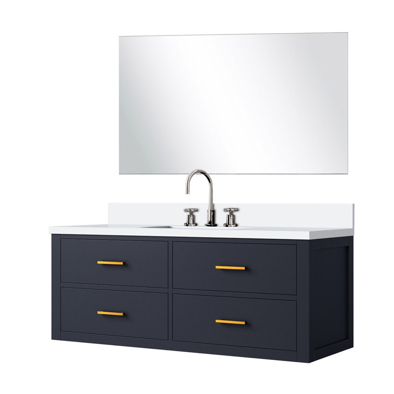 Meuble-lavabo simple bleu 48 po L 22 po x P 22 po, comptoir en quartz, 43 miroir et meuble-lavabo, blanc inclus, Bleu