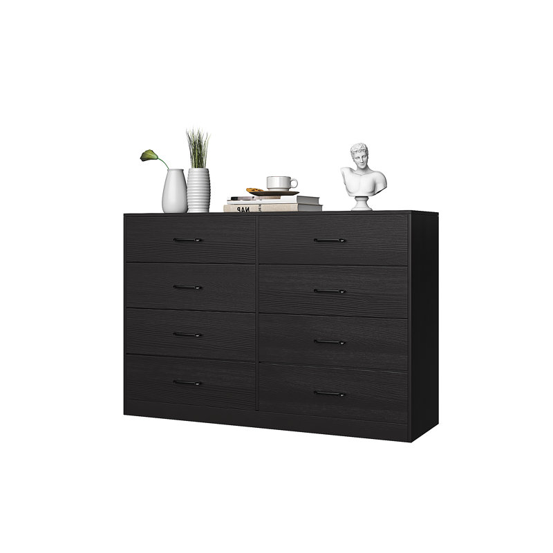 Meinou 8-Drawer Double Dresser with Fabric Drawers, Black