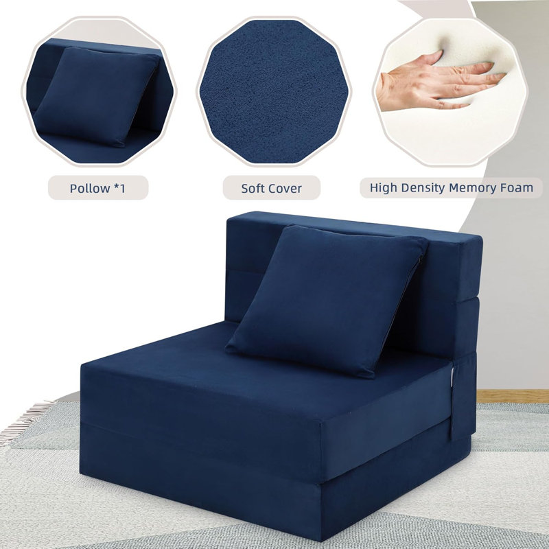 Canapé-lit convertible pliant avec coussin - Futon moderne, fauteuil-lit en mousse à mémoire de forme pour le salon et le bureau personnel, taille unique