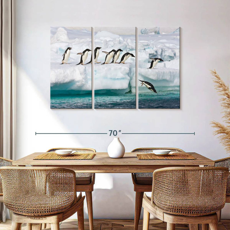 Alvord Adelie Penguins Diving, 36" H x 57" W