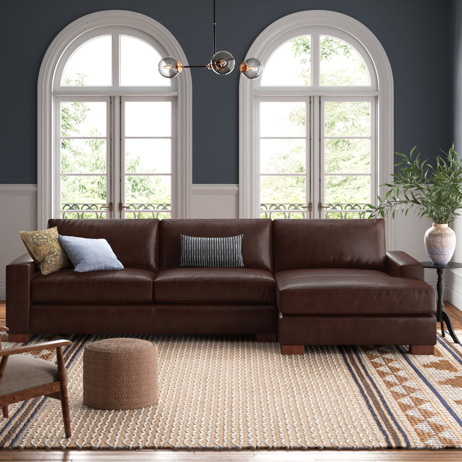 Jonie Genuine Leather 2-Piece Chaise Sectional, Bistro Rustic Genuine Leather, Right Hand Facing
