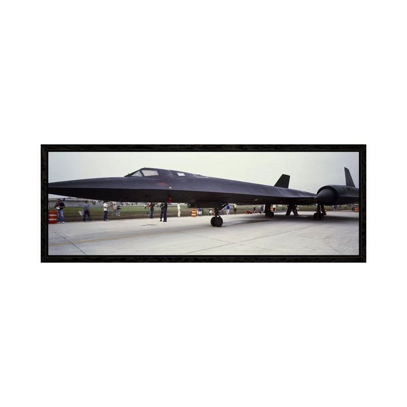 Lockheed SR-71 Blackbird On A Runway by Panoramic Images - Panoramic Gallery-Wrapped Canvas Giclée on Canvas, Black Framed