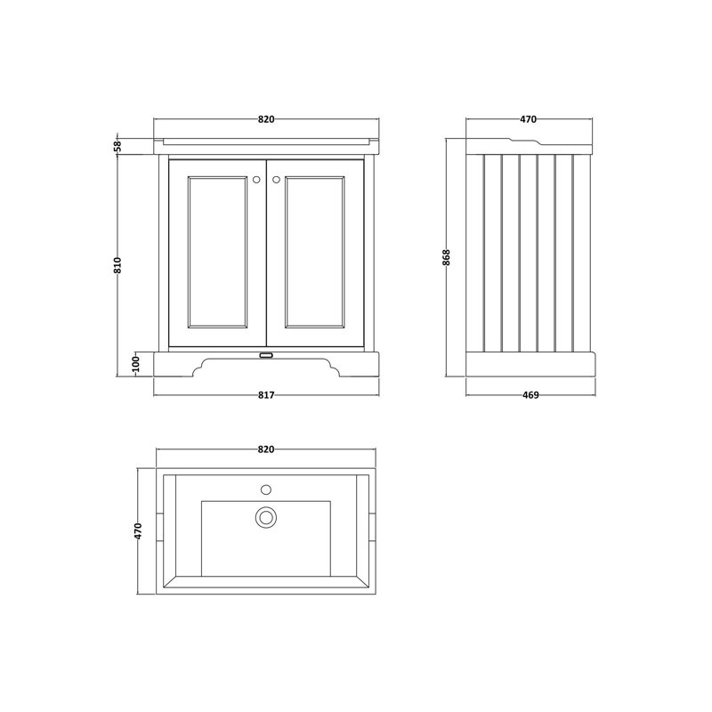 Bayswater 800mm Pointing White 2 Door Floor Standing Cabinet With 1 Tap Hole Square Basin, Pointing White