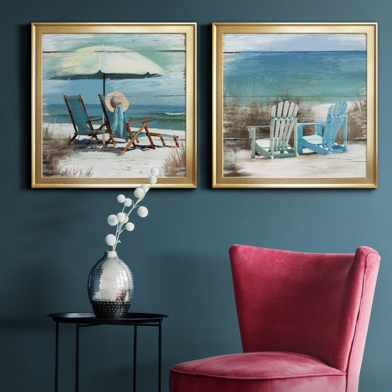 Perfect Spot - Ensemble de 2 peintures sur toiles encadrées, Or, H 17,5 po x l 35 po x P 1,5 po