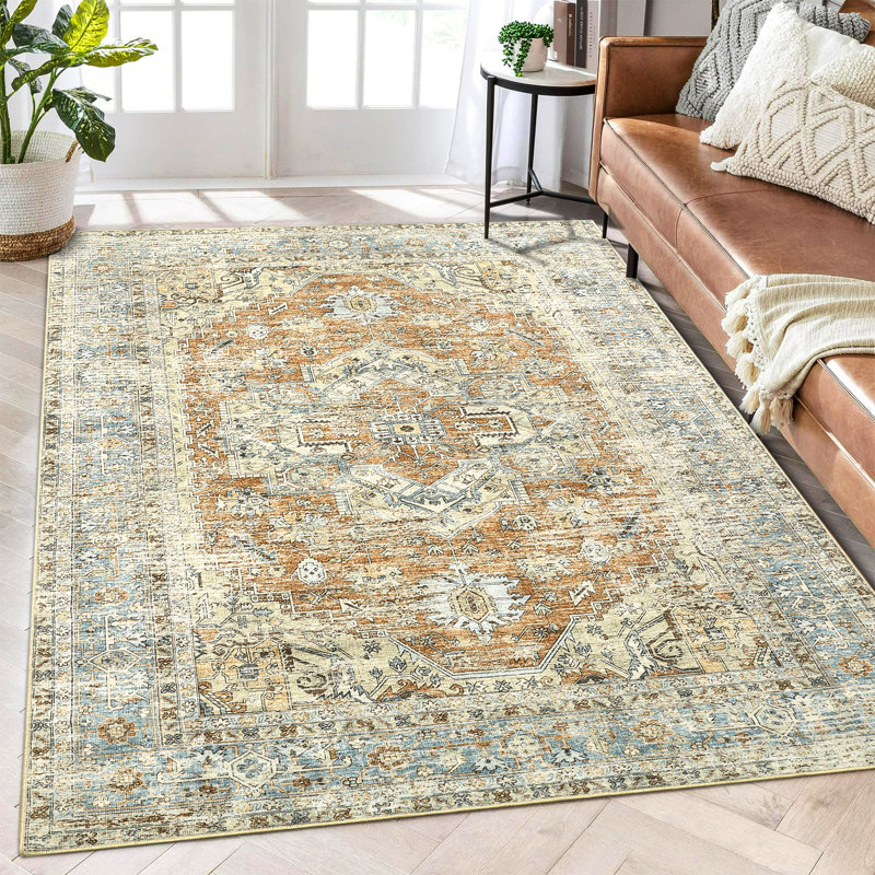 Ruelu Washable Vintage Floral Area Rug for Living Room, Rectangle 3' x 5'