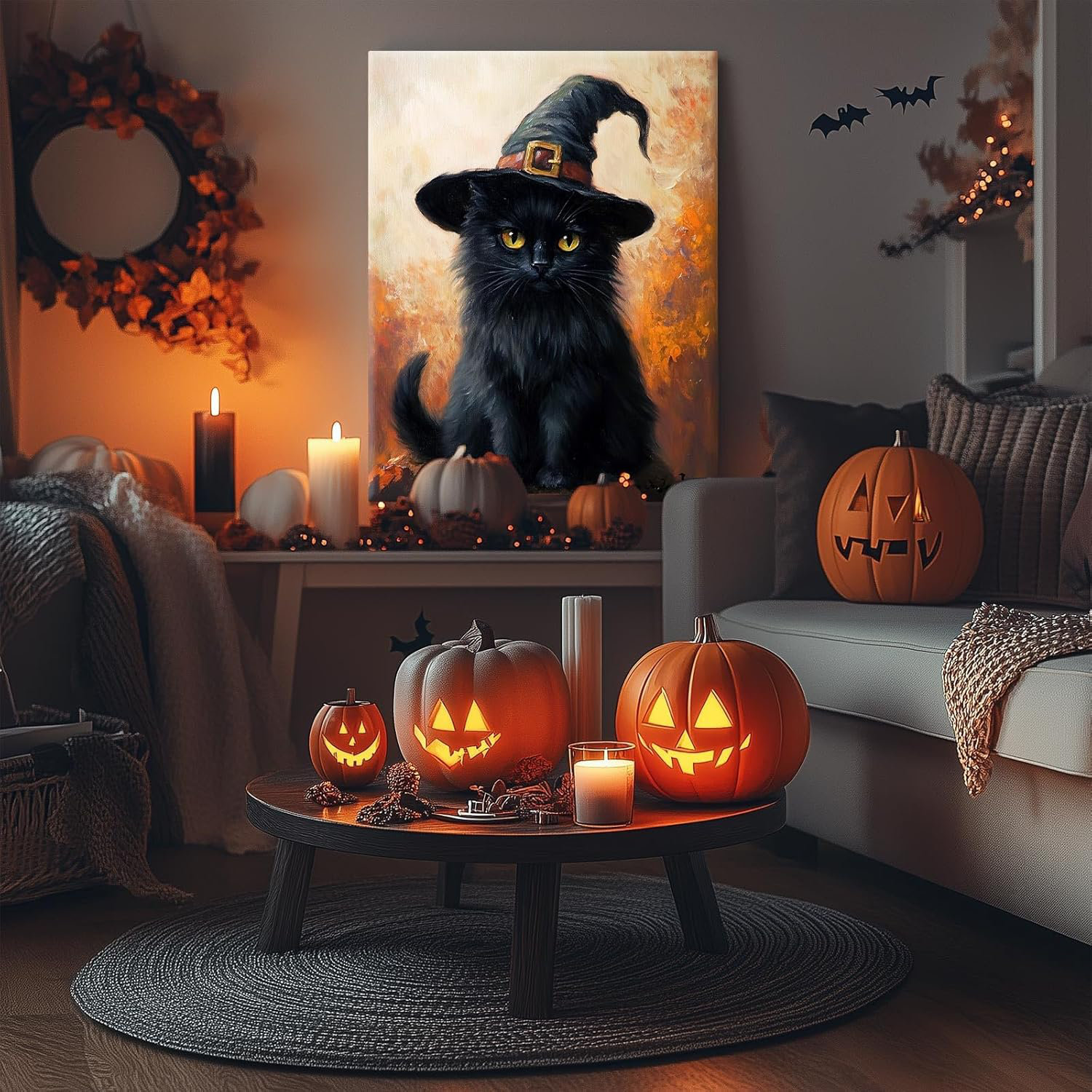 Bloomsbury Market P&L Art Halloween Canvas Wall Decor, Black Cat with ...