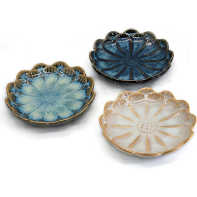 Ceramic Stable Spoon Rest 3PCS Multifunctional Glaze Ceramic Dinner Plates Set Heat Resistant Porcelain Spoon Utensil Holder in Kitchen Counter Kitchen Dining Table Decor (Sunflower 3PCS)