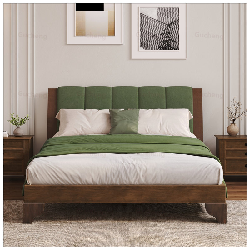 Cadre de lit en bois de pin de qualité supérieure avec tête de lit, design Mid-Century moderne pour le confort et le style