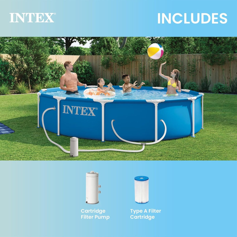 Intex: Ensemble de piscine pour piscine et filtre à cadre en métal - 12 pi x 30 po - Ensemble de piscine hors terre, résistante à la perforation et à la rouille, résistance à la perforation, 1718 gallons, 28211 EP