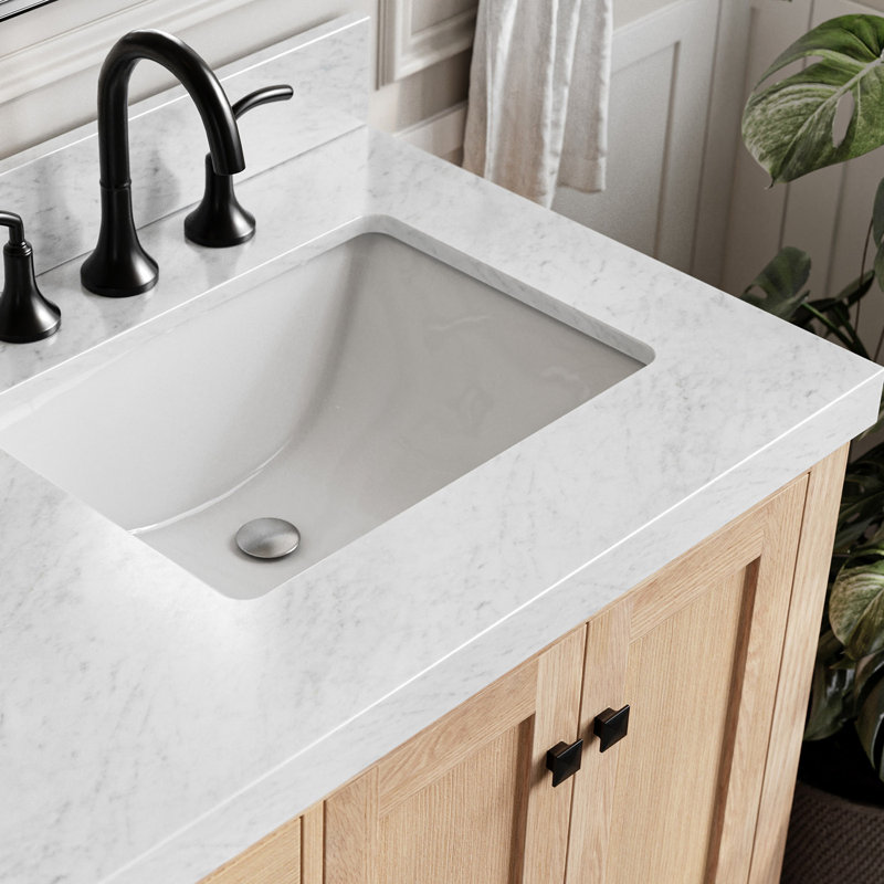 Cambridge Double Bathroom Vanity with Carrara Marble Top, Oak, Rectangle, 60" W