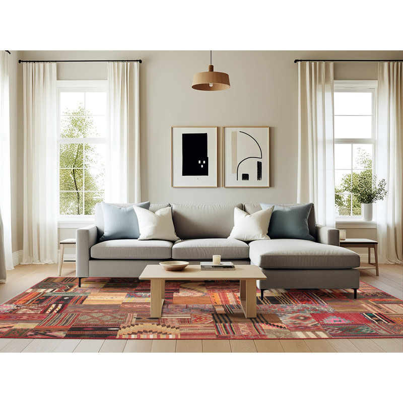 Tapis contemporain brun / orange, Rectangle 6 pi x 9 pi