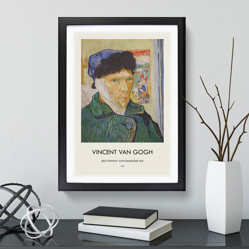 Self Portrait with Bandage by Vincent Van Gogh - Picture Frame Painting, 48cm H x 36cm W x 2cm D, Black