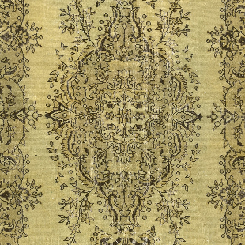 Tapis turc en laine fabriqué à la main 3,7 pi x 7 pi jaune avec motif médaillon