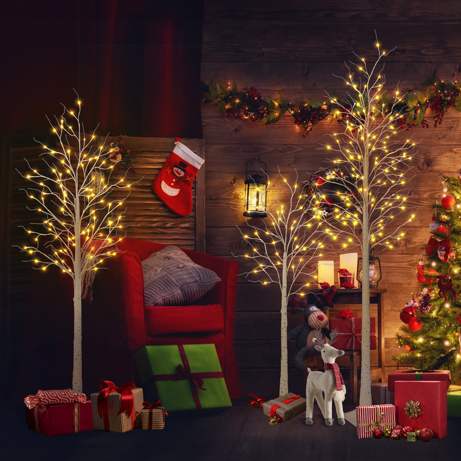 Adcock LED Birch Tree Light Set, 4ft+6ft+8ft