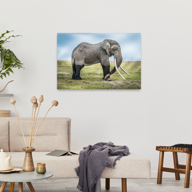 Majestic African Elephant Abstract Contemporary Elephant Nature Wildlife Wall Art Print, 60.96cm H x 91.44cm W