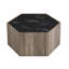 Table basse hexagonale rustique en bois rétro, avec 2 tiroirs cachés, dessus en marbre noir texturé, finition chêne brun clair - pour le salon et la réception-913432043