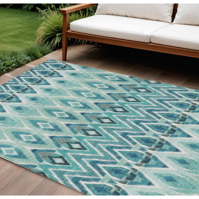 Tapis lavable extérieur bleu sarcelle 10 pi x 14 pi bleu turquoise et vert menthe