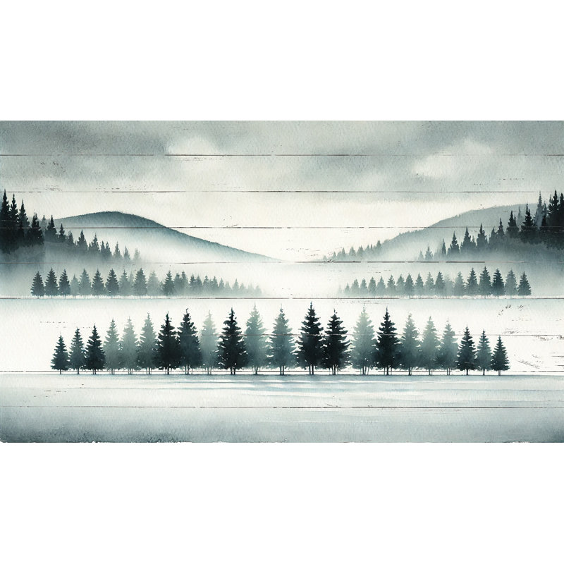 «Silent Snowfall - Serene Winter Forest», art mural sur toile, H 20 po x l 35 po