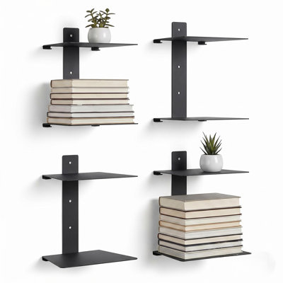 Ensemble de bibliothèques flottantes invisibles, étagères murales dissimulées en métal robustes - tablettes murales minimalistes peu encombrantes, faciles à installer et robustes pour la chambre à coucher / le salon / le bureau / la salle de bain