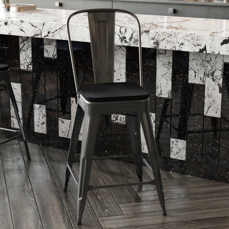 Britian All-Weather Commercial Counter Stool with Removable Back & Poly Resin Seat, Counter Stool (24.25" Seat Height), Black
