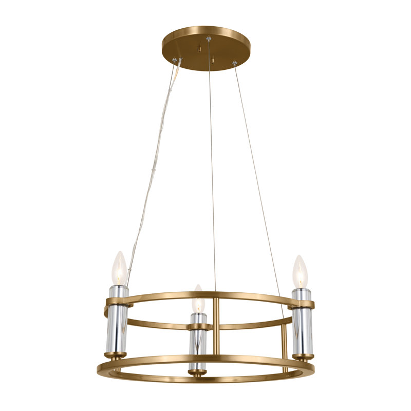 6 - Light Dimmable Drum Chandelier, Gold