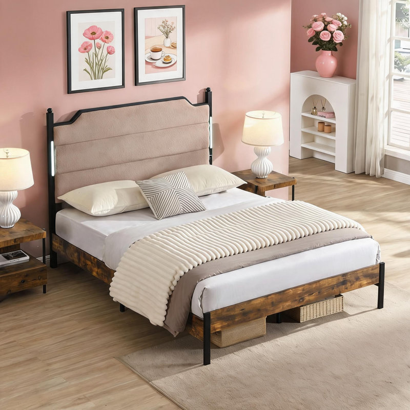 Extra-Large Upholstered Headboard And Bed Frame With Charging Port And Touch-Sensitive LED Light; Quiet Storage And Springless Mattress.