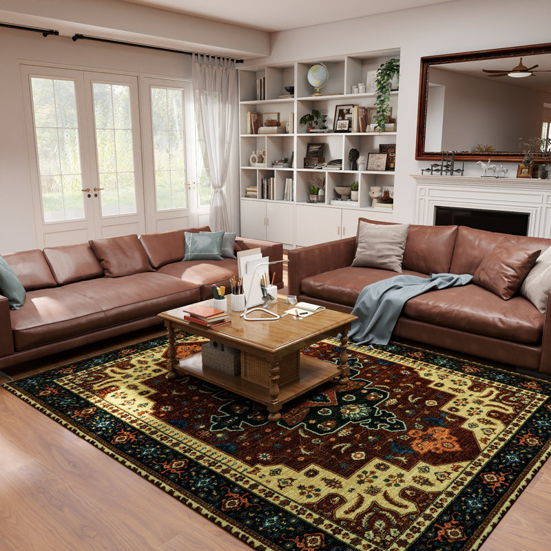 Indoor&Outdoor Washable Floral Pattern Carpet Area Rug Non-sliping Backing