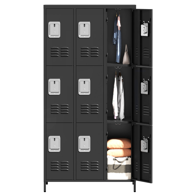 9 Door Metal Storage Locker, 3-Tier Employee Lockable Cabinet with Hooks & Ventilation Holes, 183cm Tall  Storage Unit for Gym, Office, School, Garage, Staff Changing Room