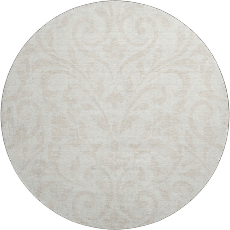 Premium Machine Washable Prisco Ivory Rug, Round 8'