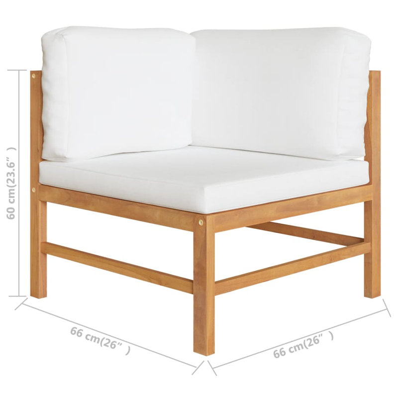 Canapé de patio carré en teck de 26 po de large avec coussins Cappe, Blanc, 1