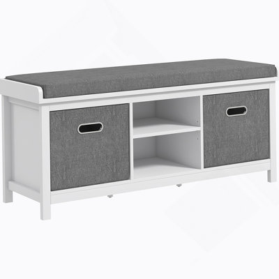Shoe Bench With Cushion, Storage Bench For Entryway With Padded Seat, 2 Drawers And Adjustable Shelf For Hallway, Living Room, Bedroom, White