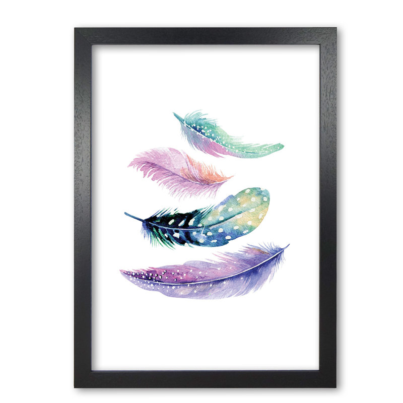 Turquoise And Purple Bird Feathers Abstract - Print, 42 cm H x 30 cm W x 5 cm D, Black Grain Frame