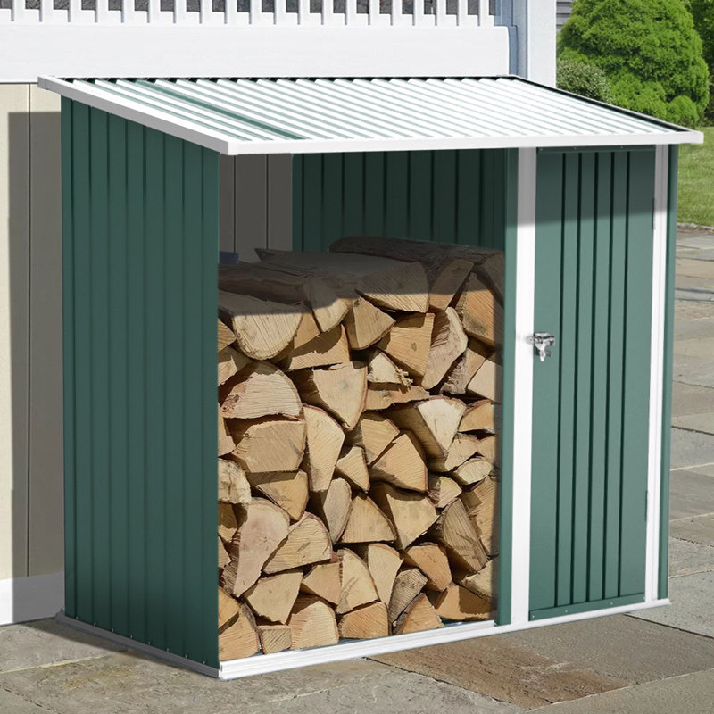 Asana 250Cm W x 103Cm D Metal Log Store, Green
